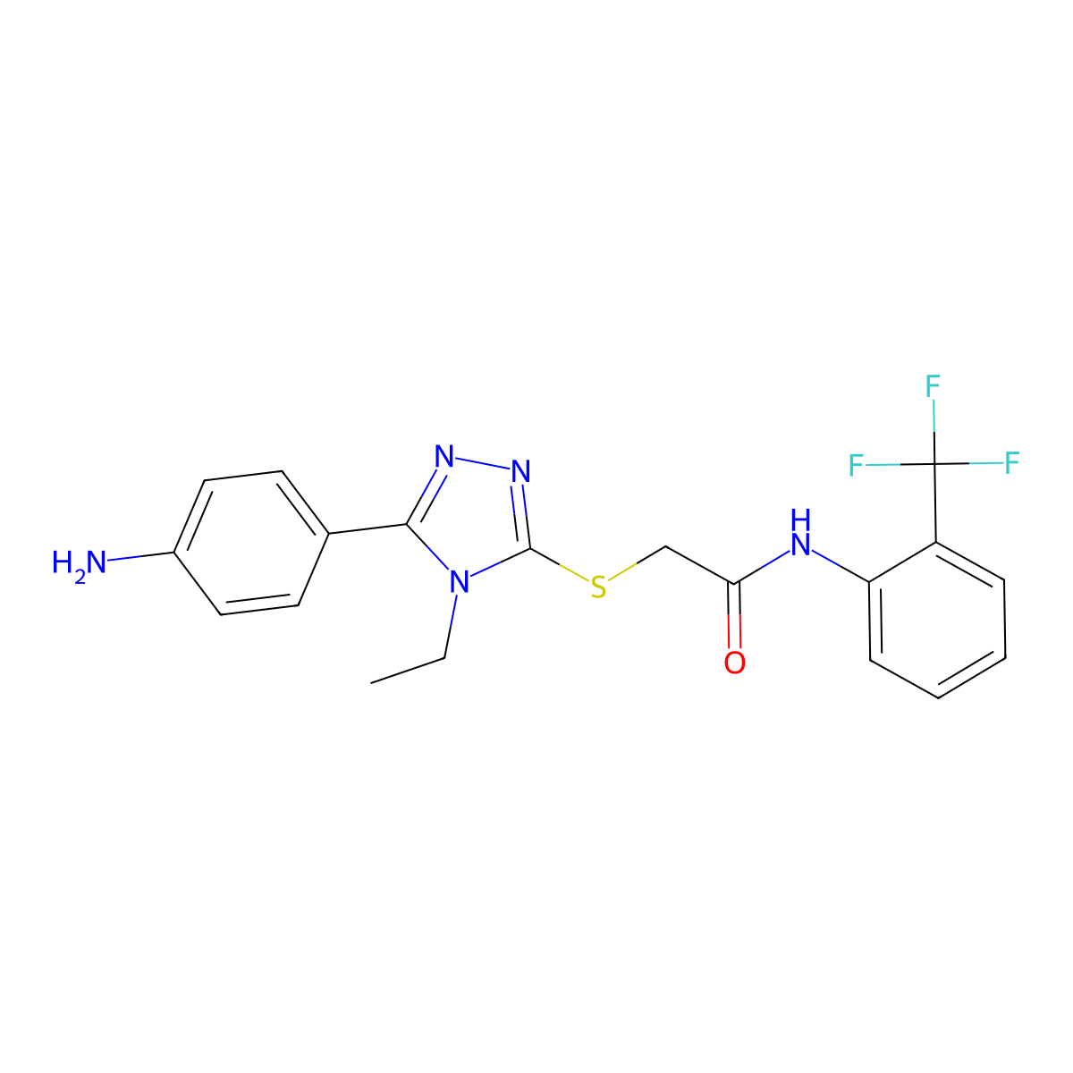 2-[[5-(4-aminophenyl)-4-ethyl-1,2,4-triazol-3-yl]sulfanyl]-N-[2-(trifluoromethyl)phenyl]acetamide molecular structure, CAS 693235-80-2