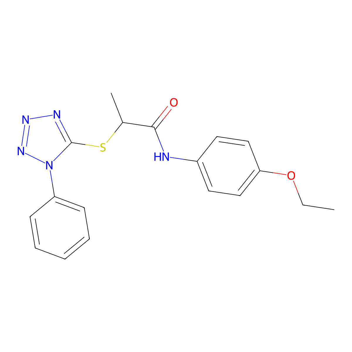 N-(4-ethoxyphenyl)-2-(1-phenyltetrazol-5-yl)sulfanylpropanamide molecular structure, CAS 693235-82-4