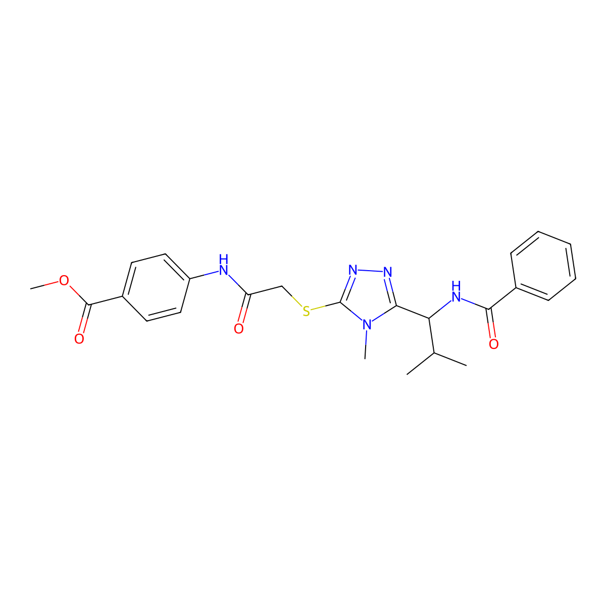 methyl 4-({[(4-methyl-5-{2-methyl-1-[(phenylcarbonyl)amino]propyl}-4H-1,2,4-triazol-3-yl)sulfanyl]acetyl}amino)benzoate molecular structure, CAS 693235-83-5