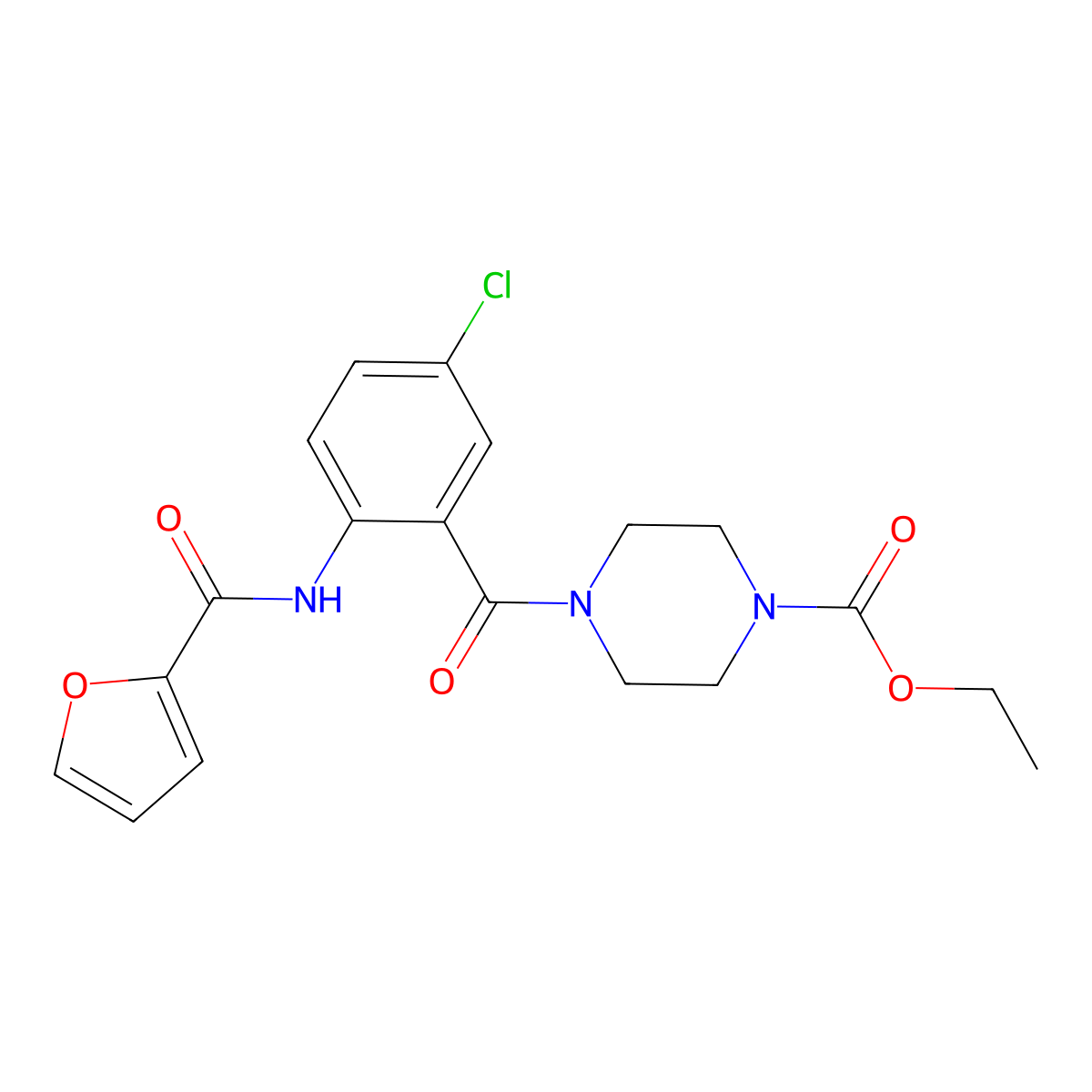 Ethyl 4-[5-chloro-2-(2-furoylamino)benzoyl]-1-piperazinecarboxylate molecular structure, CAS 693235-91-5