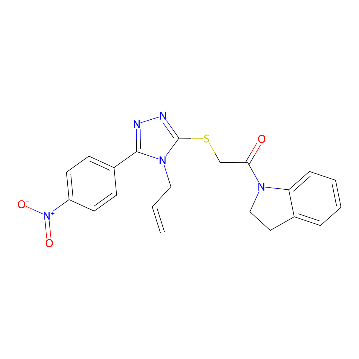 1-(2,3-Dihydroindol-1-yl)-2-[[5-(4-nitrophenyl)-4-prop-2-enyl-1,2,4-triazol-3-yl]sulfanyl]ethanone molecular structure, CAS 693235-97-1