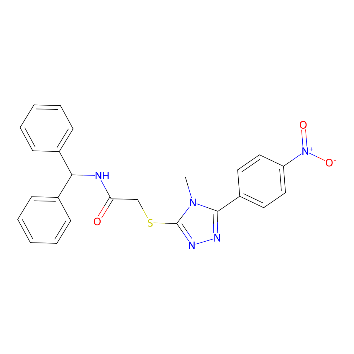 N-benzhydryl-2-[[4-methyl-5-(4-nitrophenyl)-1,2,4-triazol-3-yl]sulfanyl]acetamide molecular structure, CAS 693236-16-7