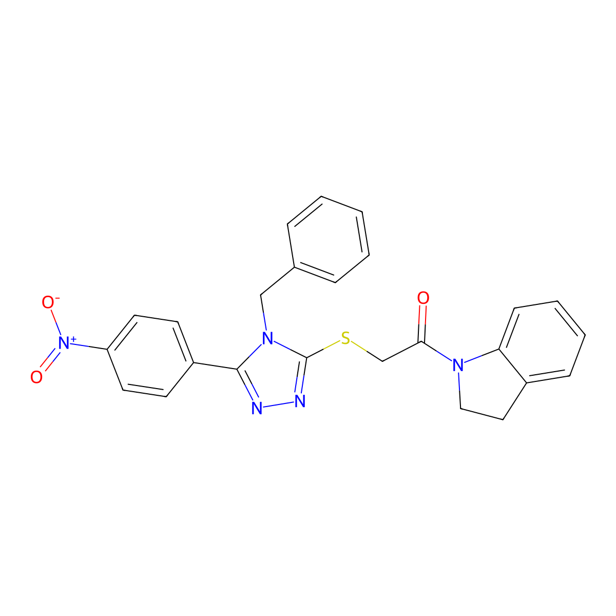 2-[[4-Benzyl-5-(4-nitrophenyl)-1,2,4-triazol-3-yl]sulfanyl]-1-(2,3-dihydroindol-1-yl)ethanone molecular structure, CAS 693236-17-8