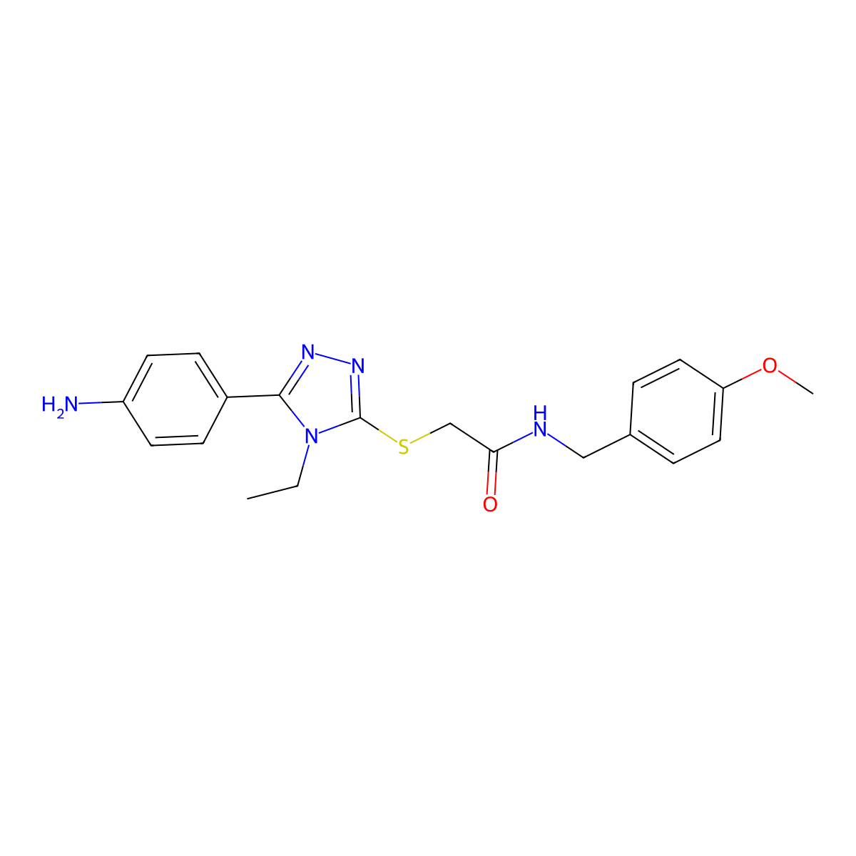 2-{[5-(4-aminophenyl)-4-ethyl-4H-1,2,4-triazol-3-yl]sulfanyl}-N-(4-methoxybenzyl)acetamide molecular structure, CAS 693236-21-4
