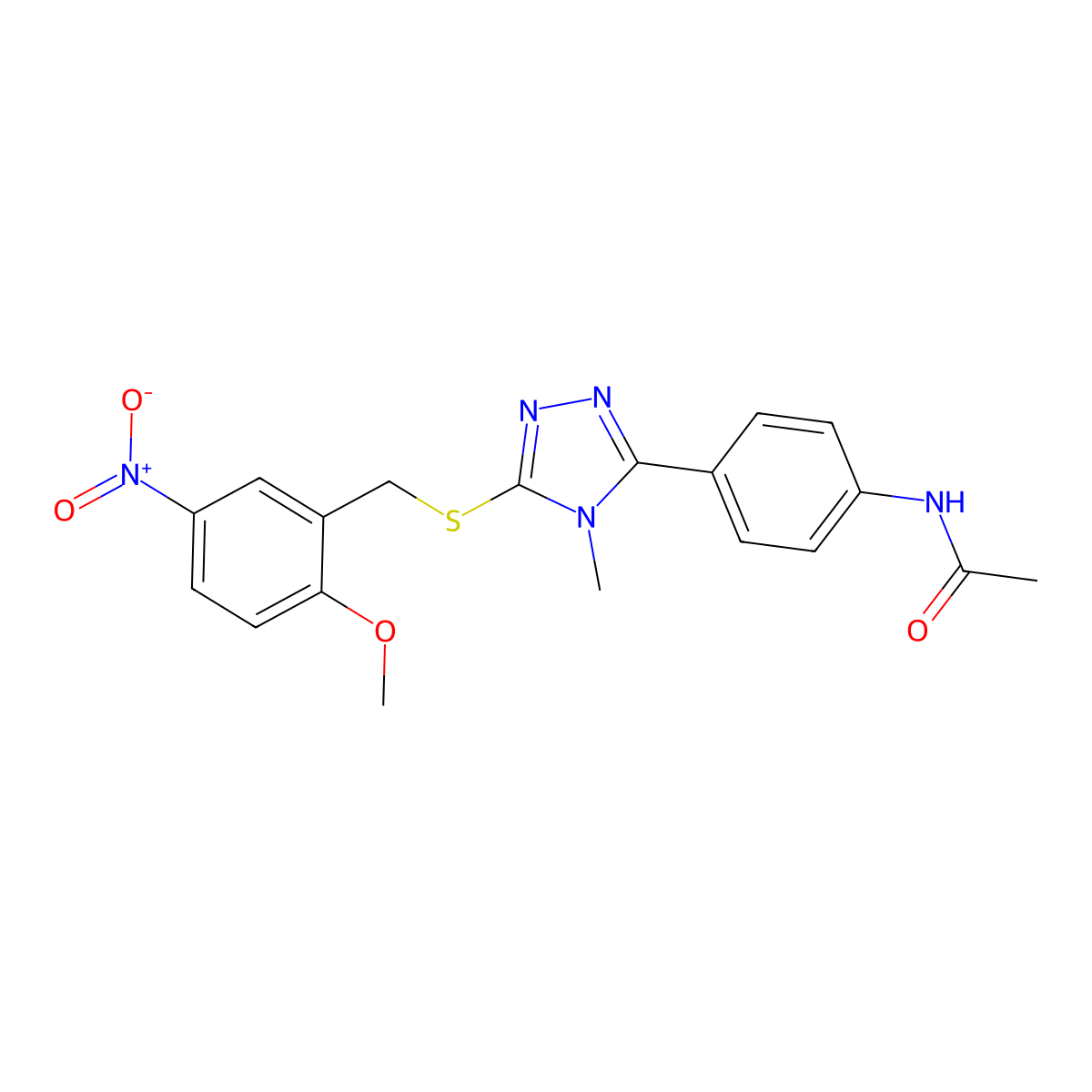 N-[4-[5-[(2-methoxy-5-nitrophenyl)methylsulfanyl]-4-methyl-1,2,4-triazol-3-yl]phenyl]acetamide molecular structure, CAS 693236-31-6