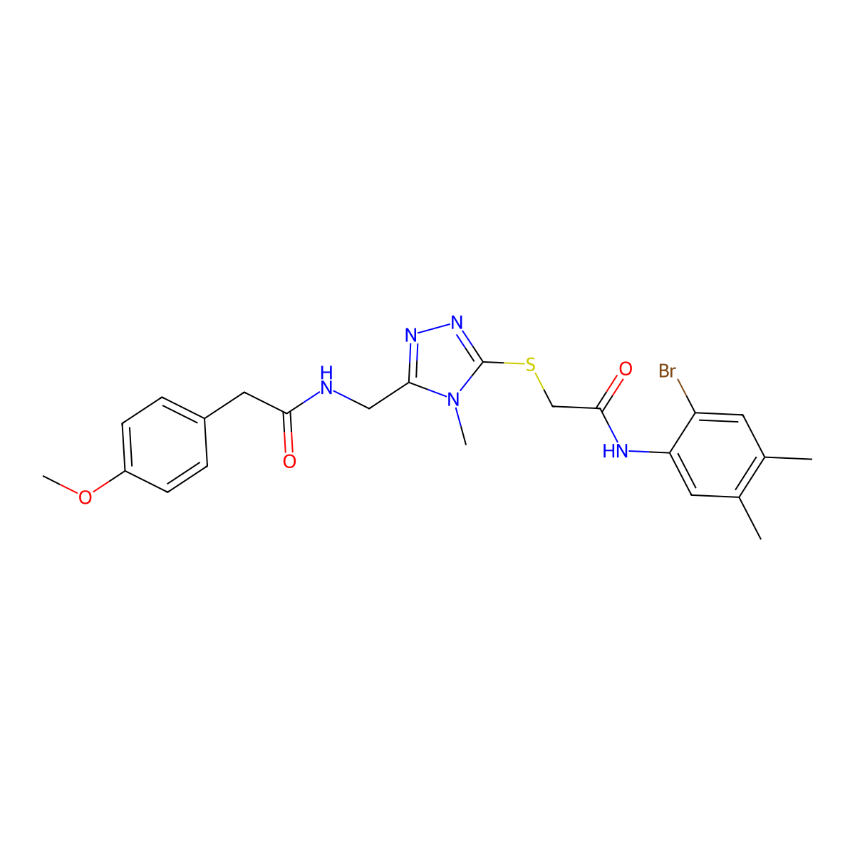 N-[[5-[2-(2-bromo-4,5-dimethylanilino)-2-oxoethyl]sulfanyl-4-methyl-1,2,4-triazol-3-yl]methyl]-2-(4-methoxyphenyl)acetamide molecular structure, CAS 693236-33-8