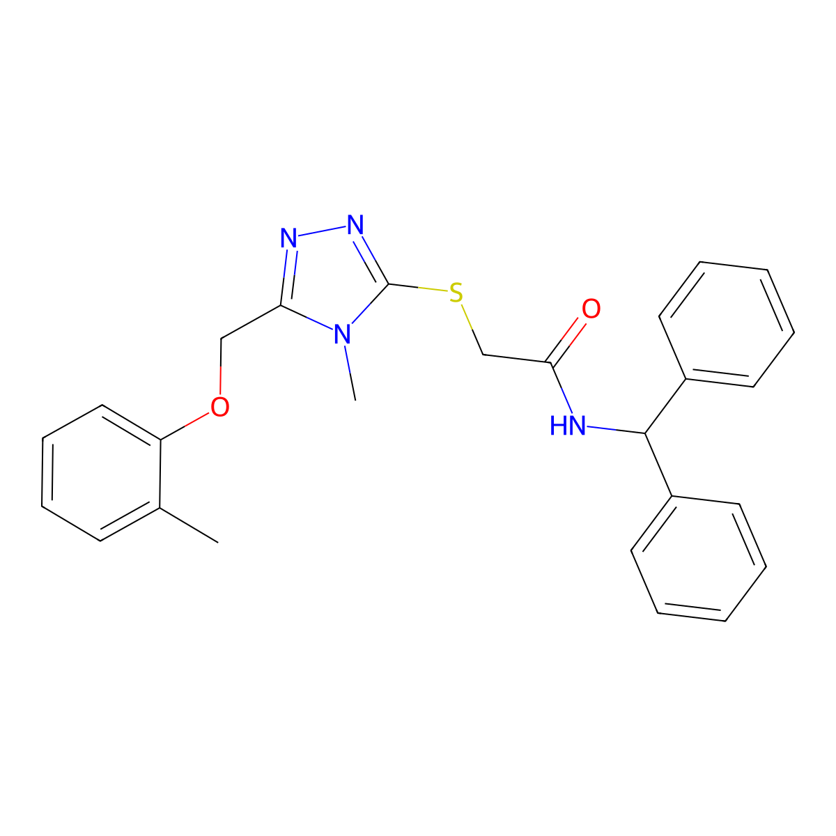 N-benzhydryl-2-[[4-methyl-5-[(2-methylphenoxy)methyl]-1,2,4-triazol-3-yl]sulfanyl]acetamide molecular structure, CAS 693236-36-1