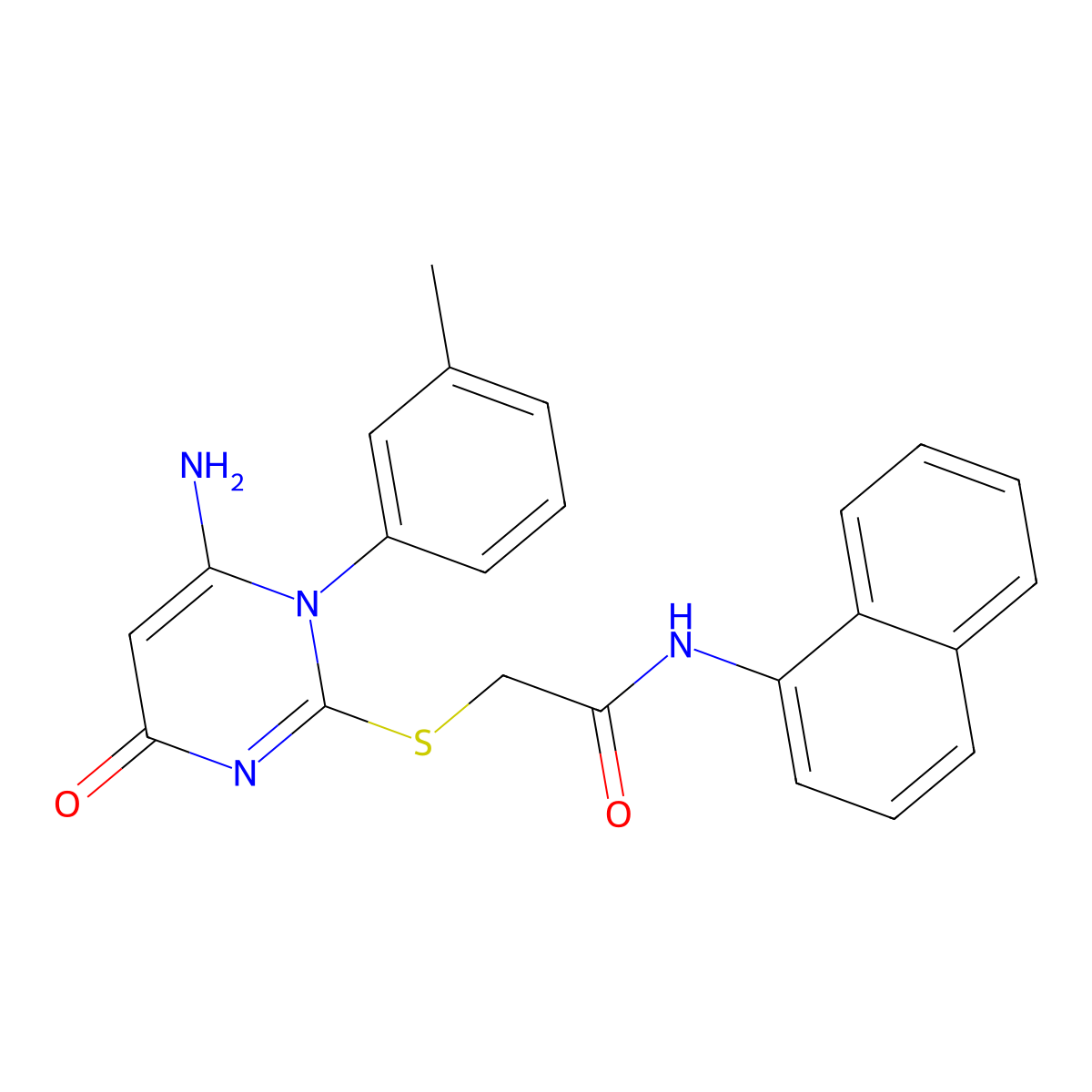 2-[6-amino-1-(3-methylphenyl)-4-oxopyrimidin-2-yl]sulfanyl-N-naphthalen-1-ylacetamide molecular structure, CAS 693236-38-3