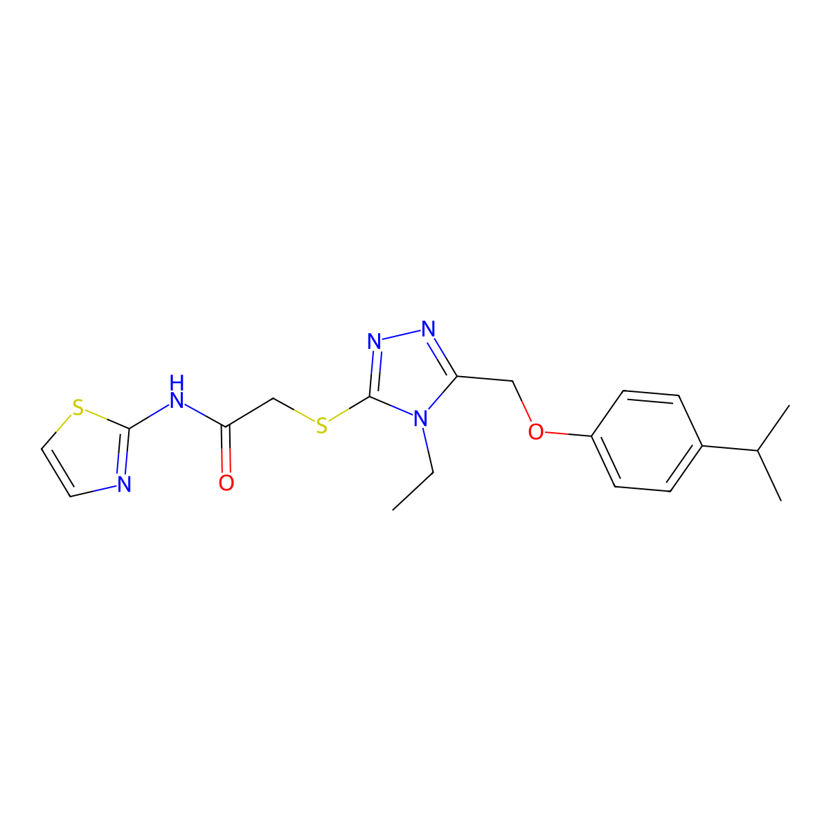 2-[[4-ethyl-5-[(4-propan-2-ylphenoxy)methyl]-1,2,4-triazol-3-yl]sulfanyl]-N-(1,3-thiazol-2-yl)acetamide molecular structure, CAS 693236-42-9