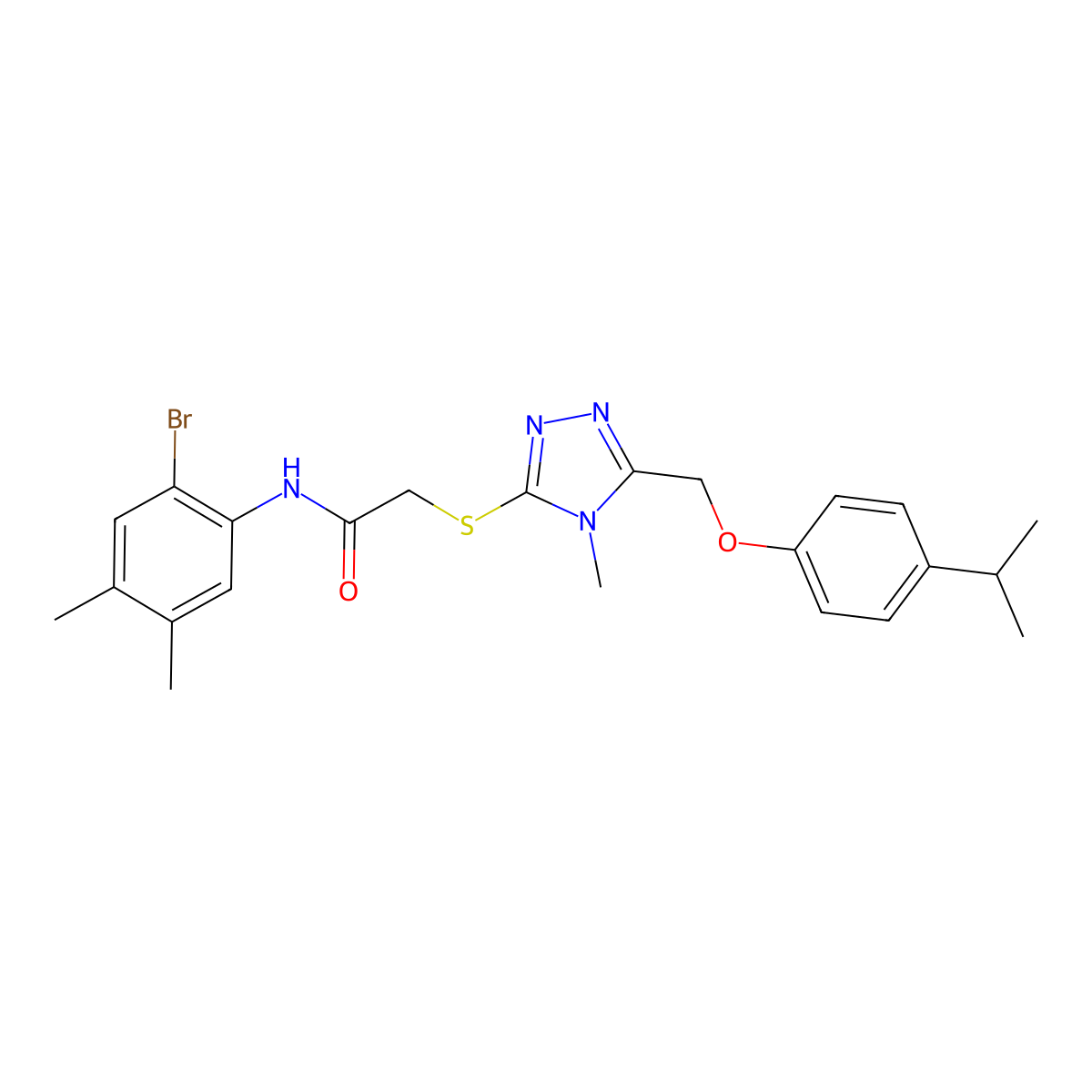 N-(2-bromo-4,5-dimethylphenyl)-2-[[4-methyl-5-[(4-propan-2-ylphenoxy)methyl]-1,2,4-triazol-3-yl]sulfanyl]acetamide molecular structure, CAS 693236-61-2