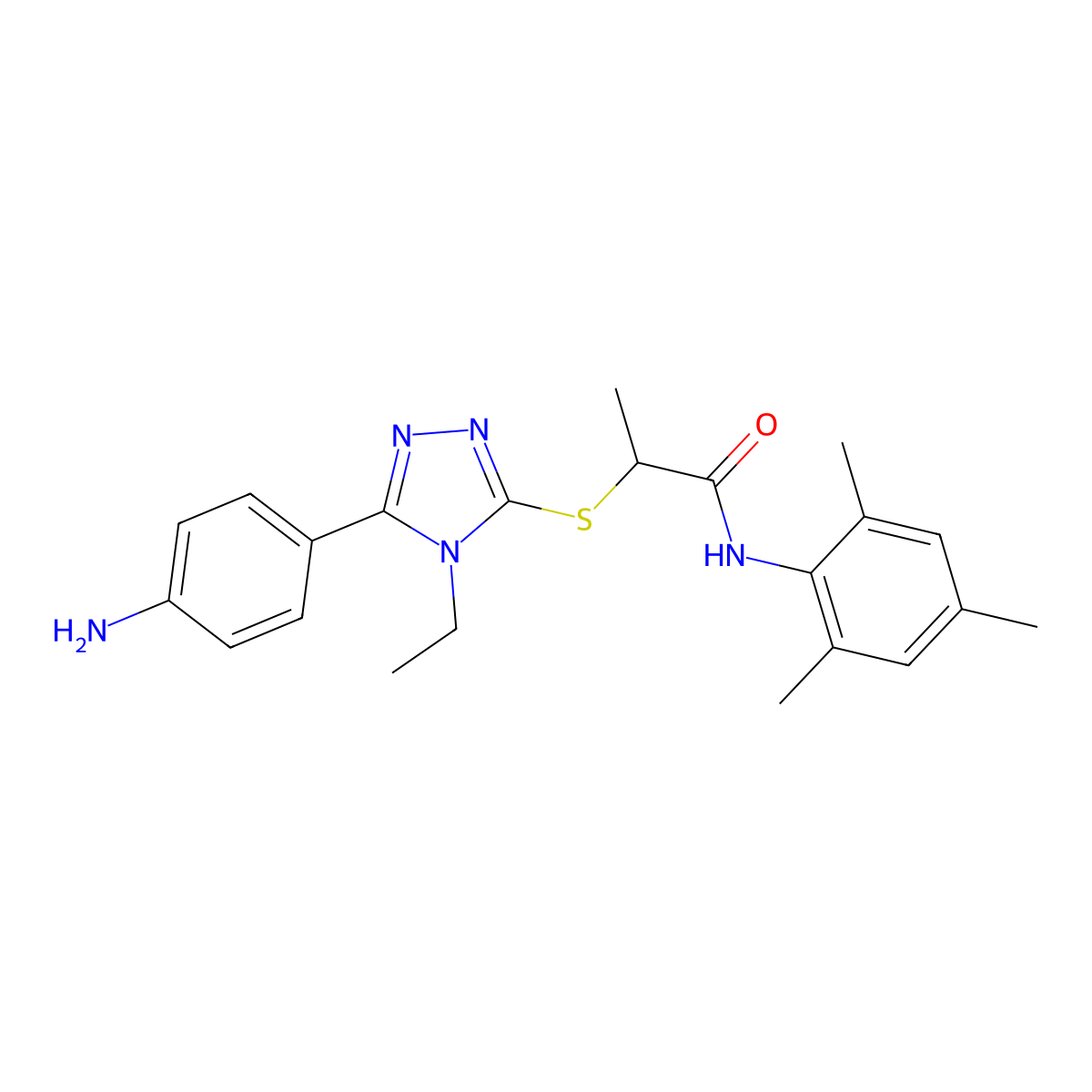 2-[[5-(4-aminophenyl)-4-ethyl-1,2,4-triazol-3-yl]sulfanyl]-N-(2,4,6-trimethylphenyl)propanamide molecular structure, CAS 693237-00-2