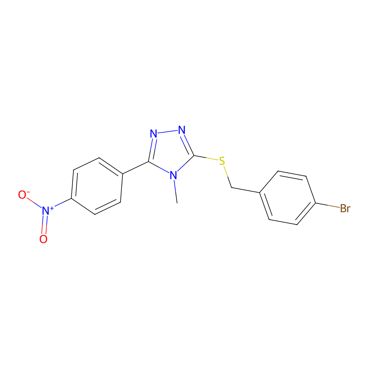 3-[(4-Bromophenyl)methylsulfanyl]-4-methyl-5-(4-nitrophenyl)-1,2,4-triazole molecular structure, CAS 693237-28-4