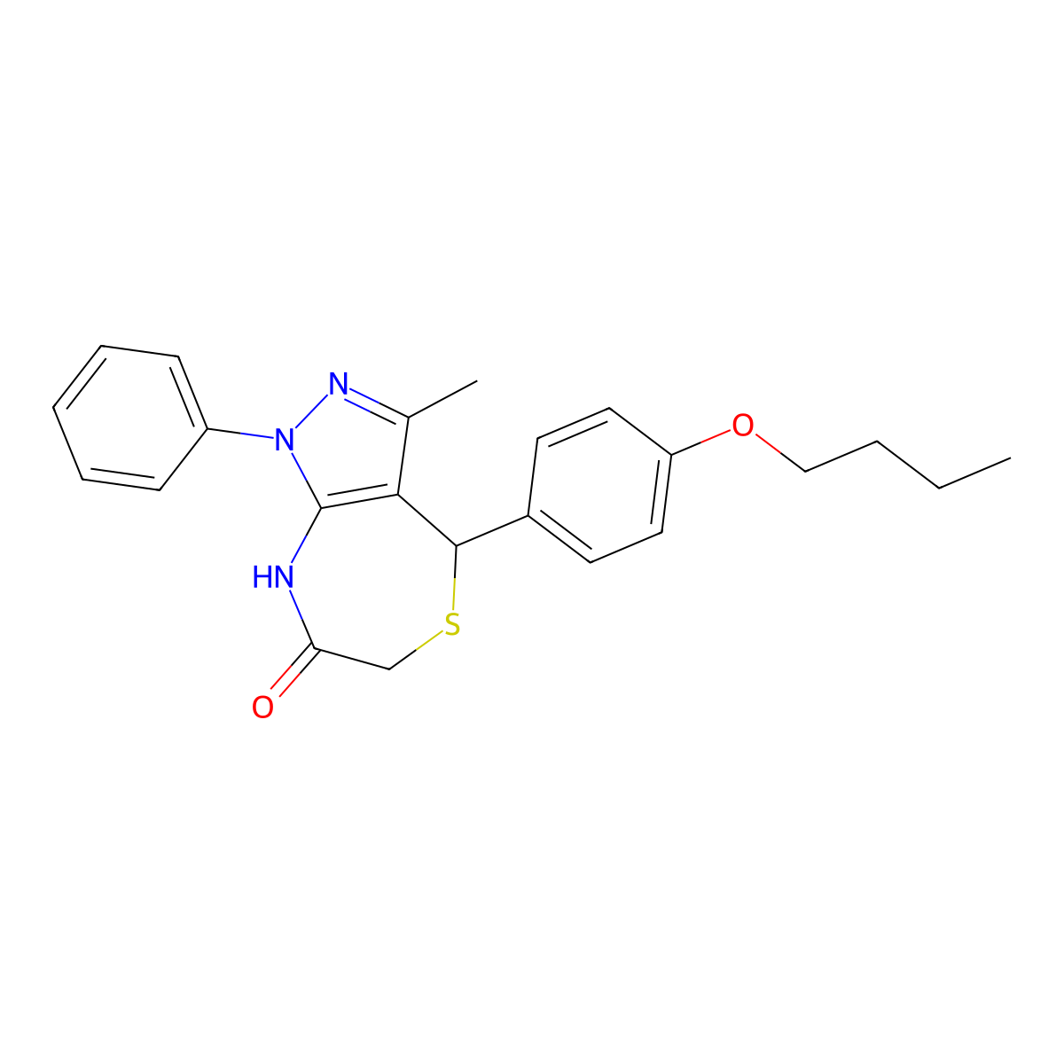 4-(4-butoxyphenyl)-3-methyl-1-phenyl-4,8-dihydro-1H-pyrazolo[3,4-e][1,4]thiazepin-7(6H)-one molecular structure, CAS 693237-29-5