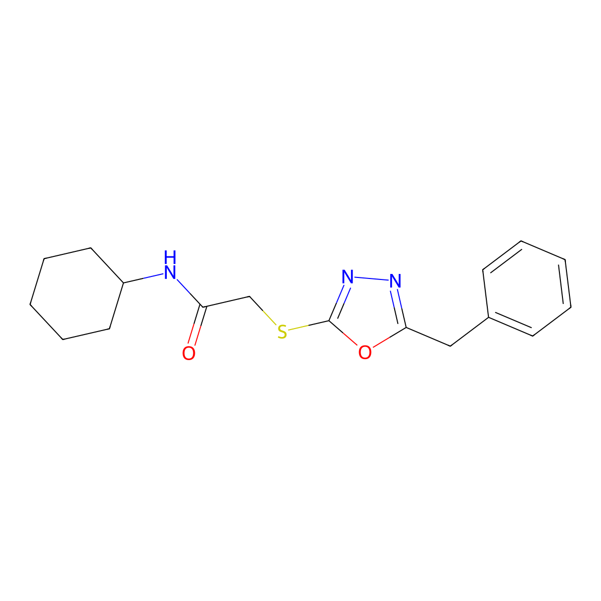 2-[(5-benzyl-1,3,4-oxadiazol-2-yl)sulfanyl]-N-cyclohexylacetamide molecular structure, CAS 693237-36-4