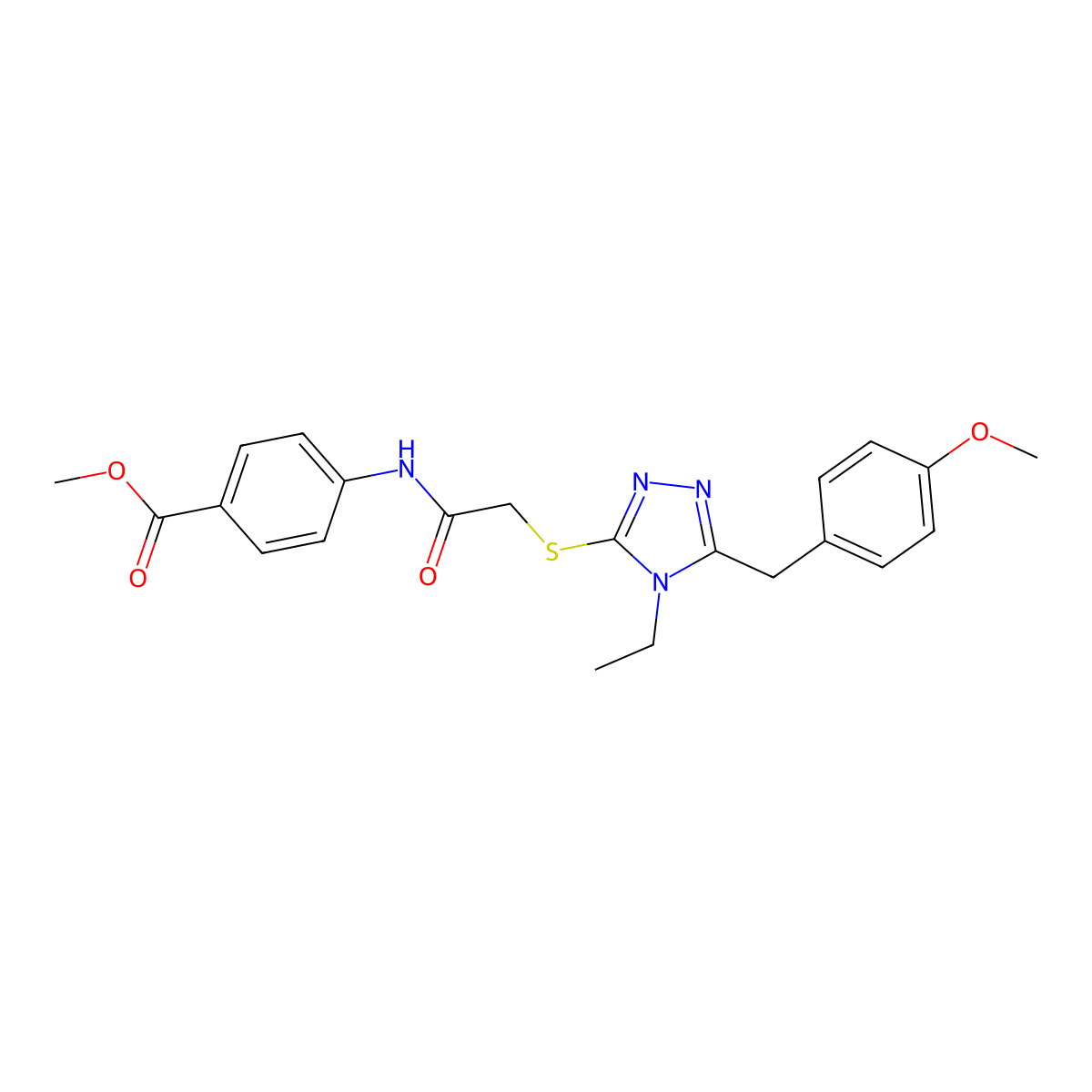 methyl 4-[({[4-ethyl-5-(4-methoxybenzyl)-4H-1,2,4-triazol-3-yl]sulfanyl}acetyl)amino]benzoate molecular structure, CAS 693237-45-5
