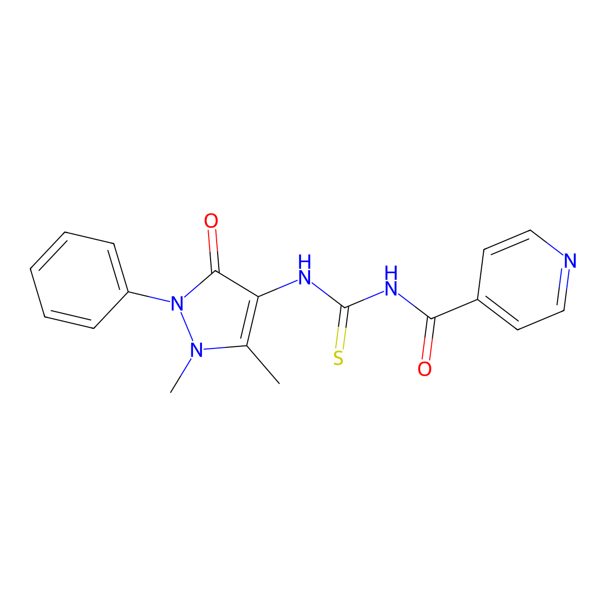 N-[(1,5-dimethyl-3-oxo-2-phenylpyrazol-4-yl)carbamothioyl]pyridine-4-carboxamide molecular structure, CAS 693237-46-6