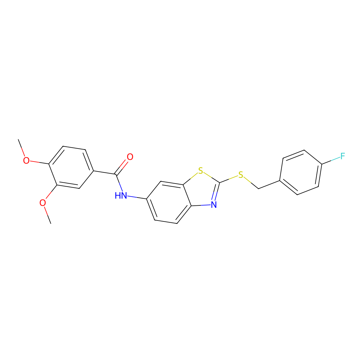 N-[2-[(4-fluorophenyl)methylsulfanyl]-1,3-benzothiazol-6-yl]-3,4-dimethoxybenzamide molecular structure, CAS 693237-50-2