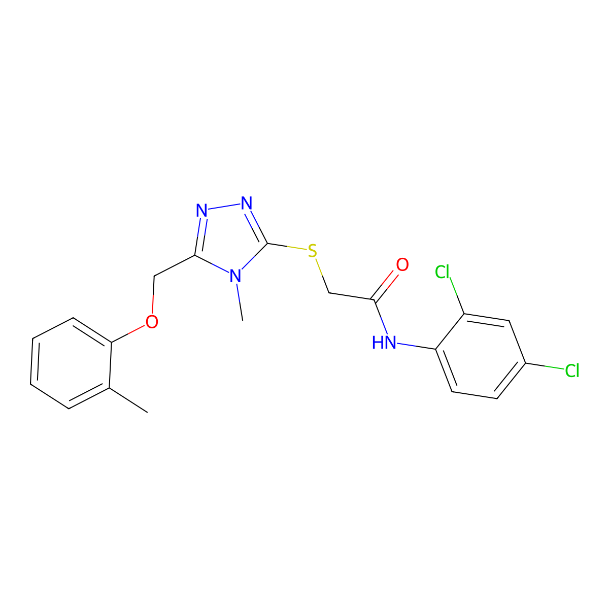 N-(2,4-dichlorophenyl)-2-[[4-methyl-5-[(2-methylphenoxy)methyl]-1,2,4-triazol-3-yl]sulfanyl]acetamide molecular structure, CAS 693237-69-3