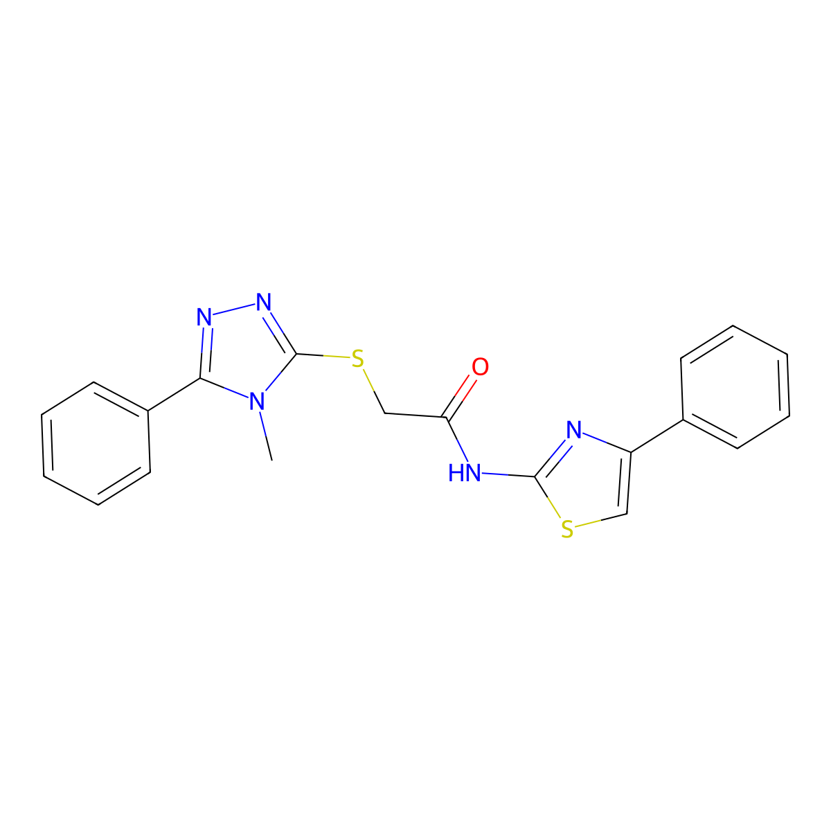 2-[(4-methyl-5-phenyl-1,2,4-triazol-3-yl)sulfanyl]-N-(4-phenyl-1,3-thiazol-2-yl)acetamide molecular structure, CAS 693237-78-4