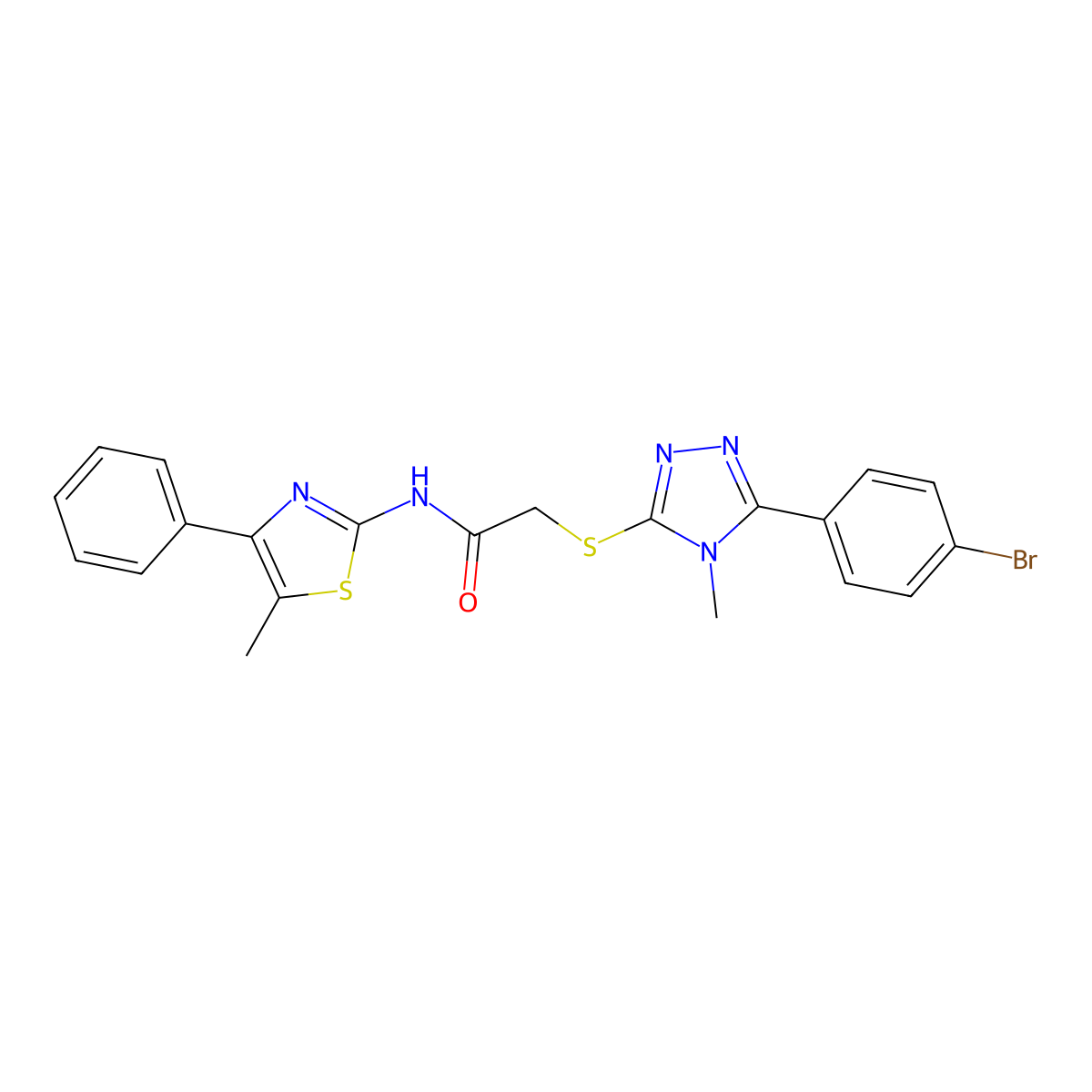 2-[[5-(4-bromophenyl)-4-methyl-1,2,4-triazol-3-yl]sulfanyl]-N-(5-methyl-4-phenyl-1,3-thiazol-2-yl)acetamide molecular structure, CAS 693238-15-2