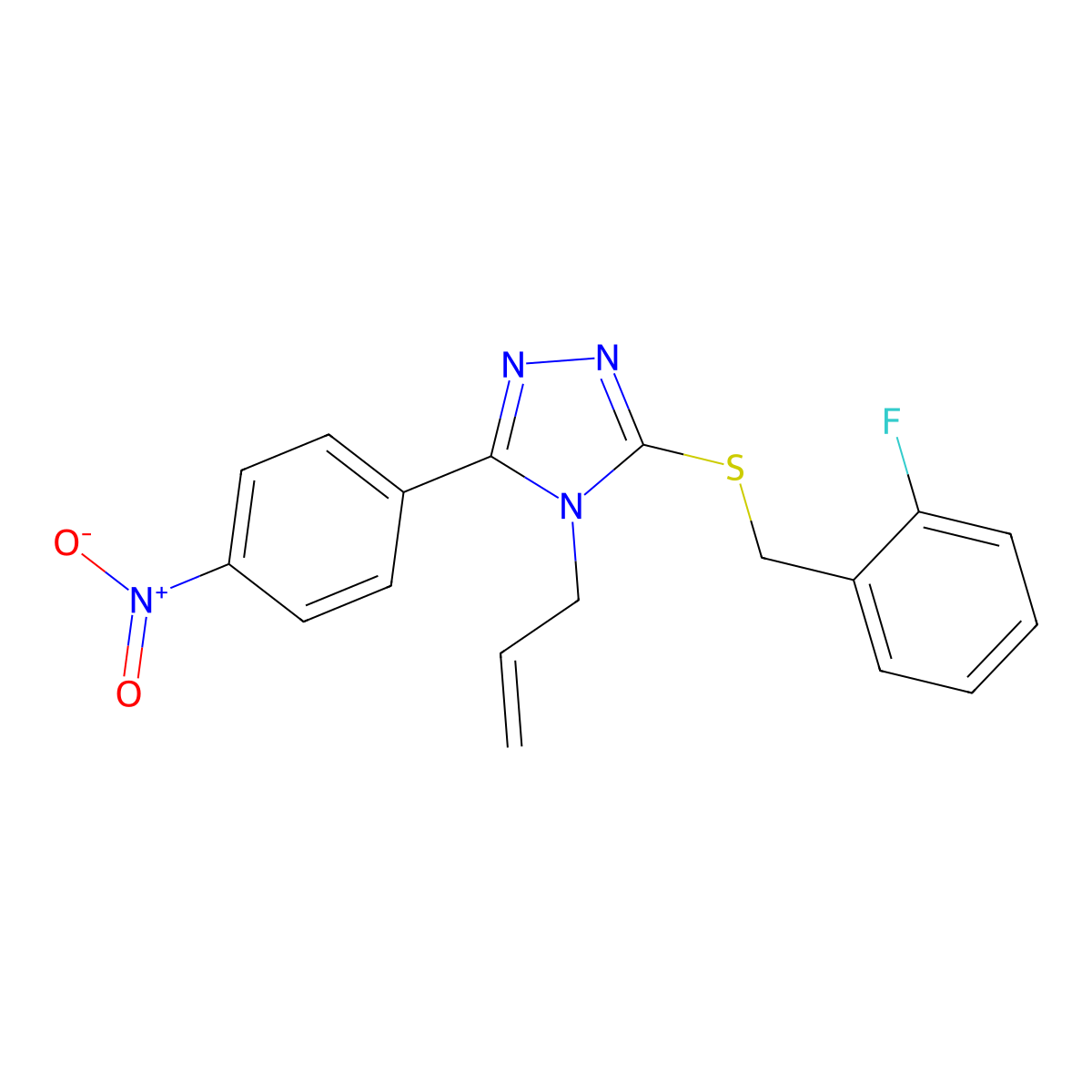 3-[(2-Fluorophenyl)methylsulfanyl]-5-(4-nitrophenyl)-4-prop-2-enyl-1,2,4-triazole molecular structure, CAS 693238-18-5