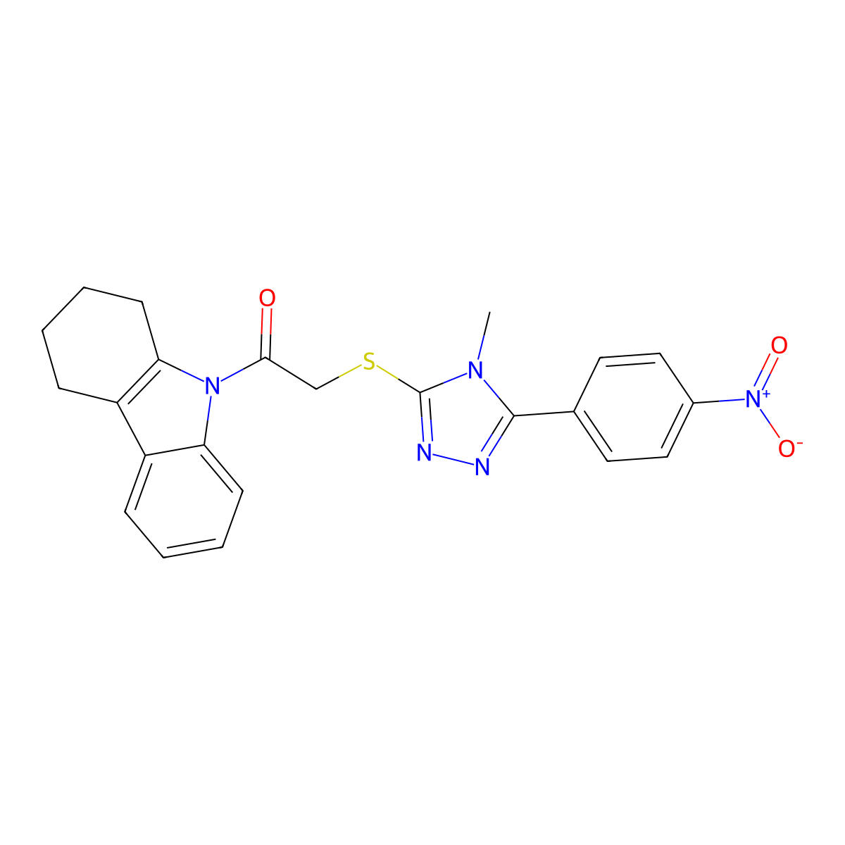 2-[[4-Methyl-5-(4-nitrophenyl)-1,2,4-triazol-3-yl]sulfanyl]-1-(1,2,3,4-tetrahydrocarbazol-9-yl)ethanone molecular structure, CAS 693238-24-3