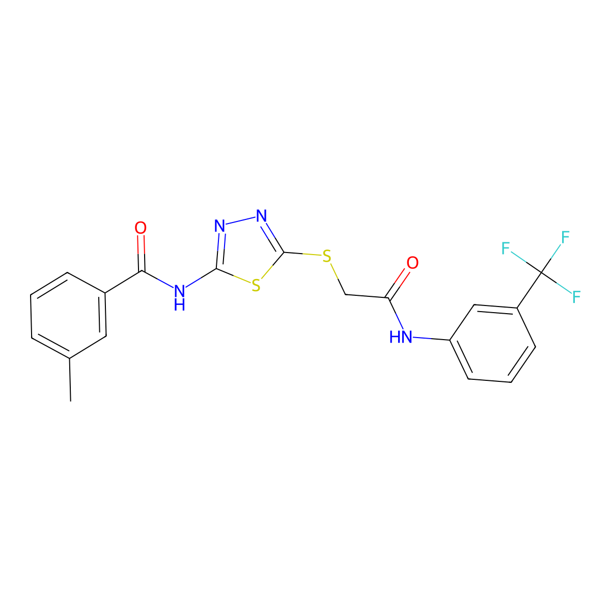 3-methyl-N-[5-[2-oxo-2-[3-(trifluoromethyl)anilino]ethyl]sulfanyl-1,3,4-thiadiazol-2-yl]benzamide molecular structure, CAS 693238-68-5