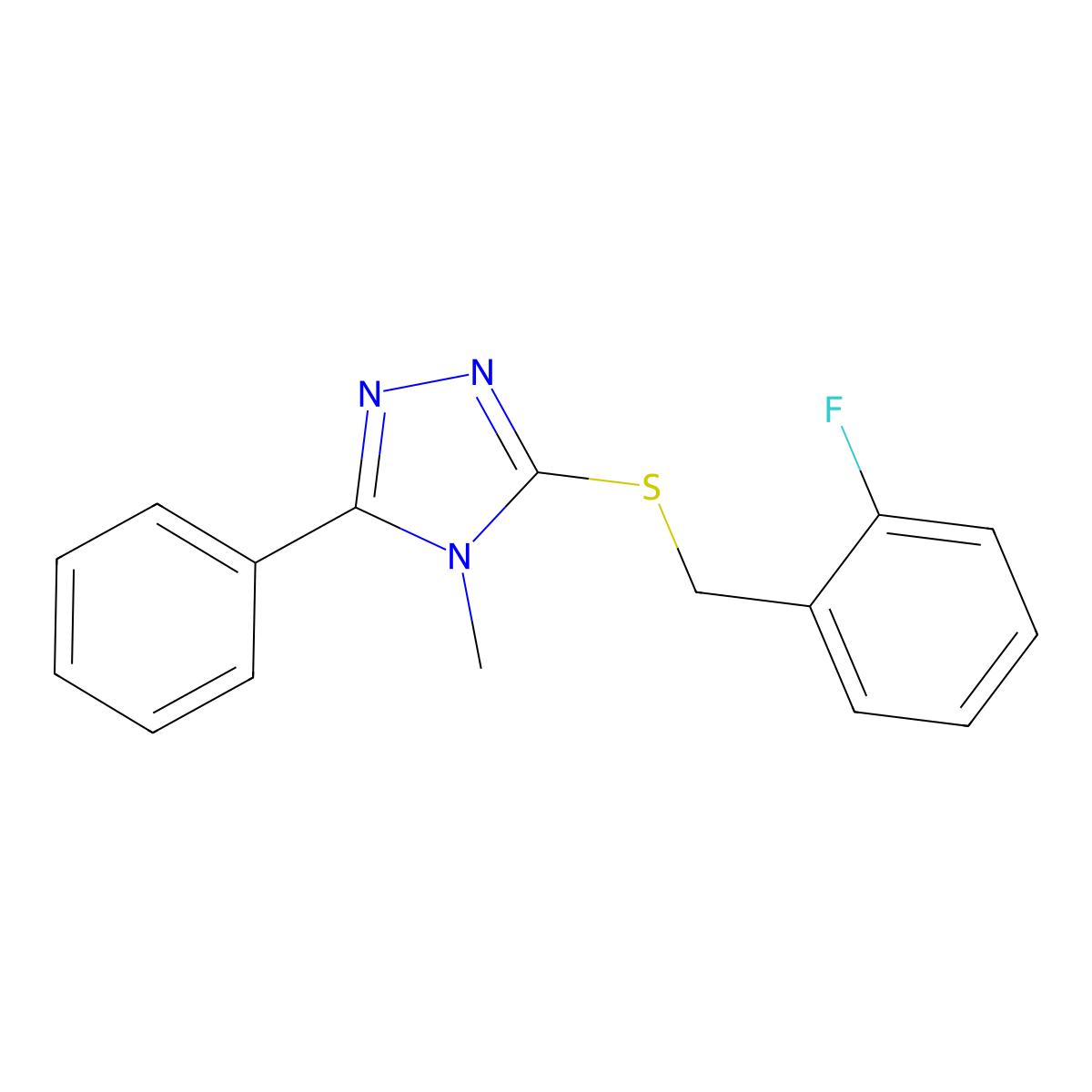 3-[(2-fluorobenzyl)sulfanyl]-4-methyl-5-phenyl-4H-1,2,4-triazole molecular structure, CAS 693238-83-4