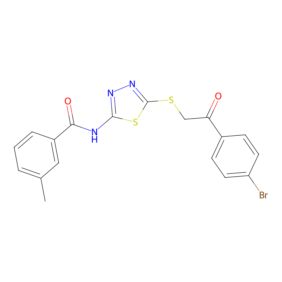 N-(5-{[2-(4-bromophenyl)-2-oxoethyl]sulfanyl}-1,3,4-thiadiazol-2-yl)-3-methylbenzamide molecular structure, CAS 693239-54-2