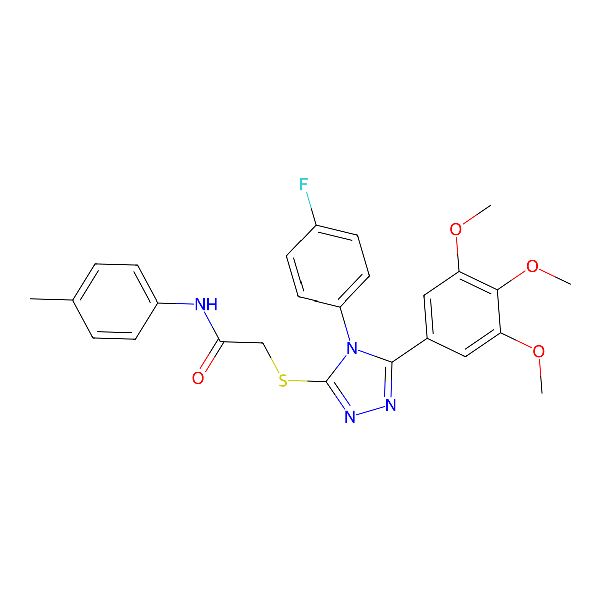 2-{[4-(4-fluorophenyl)-5-(3,4,5-trimethoxyphenyl)-4H-1,2,4-triazol-3-yl]sulfanyl}-N-(4-methylphenyl)acetamide molecular structure, CAS 693239-57-5
