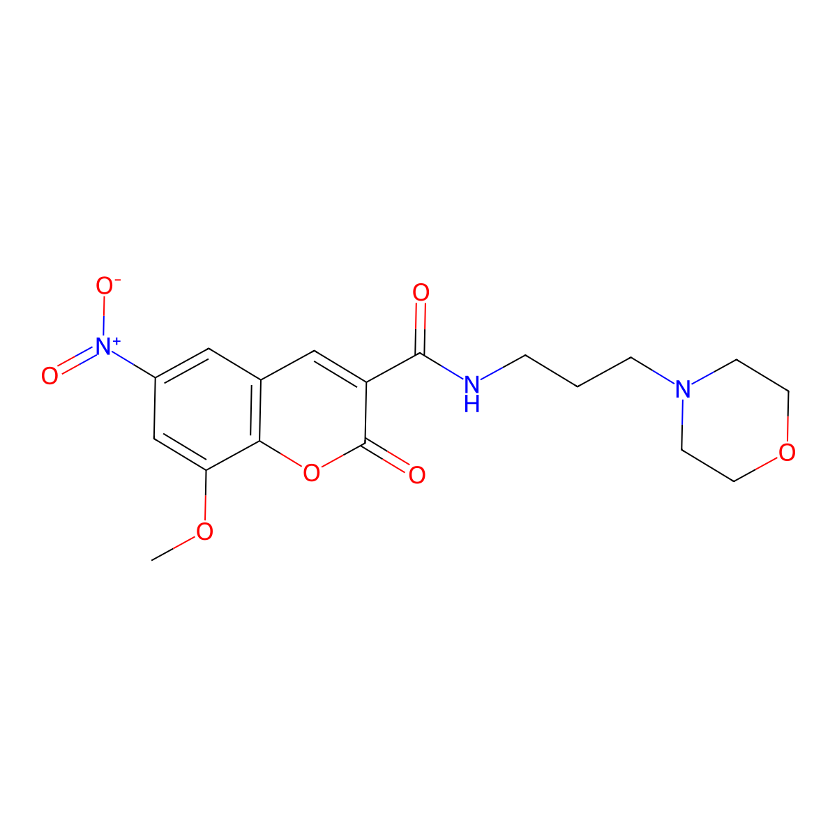 8-methoxy-N-(3-morpholin-4-ylpropyl)-6-nitro-2-oxochromene-3-carboxamide molecular structure, CAS 693239-66-6