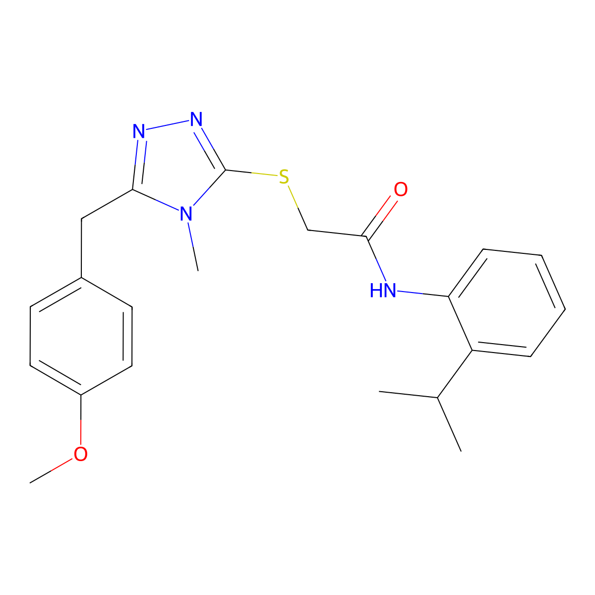 2-[[5-[(4-methoxyphenyl)methyl]-4-methyl-1,2,4-triazol-3-yl]sulfanyl]-N-(2-propan-2-ylphenyl)acetamide molecular structure, CAS 693239-69-9