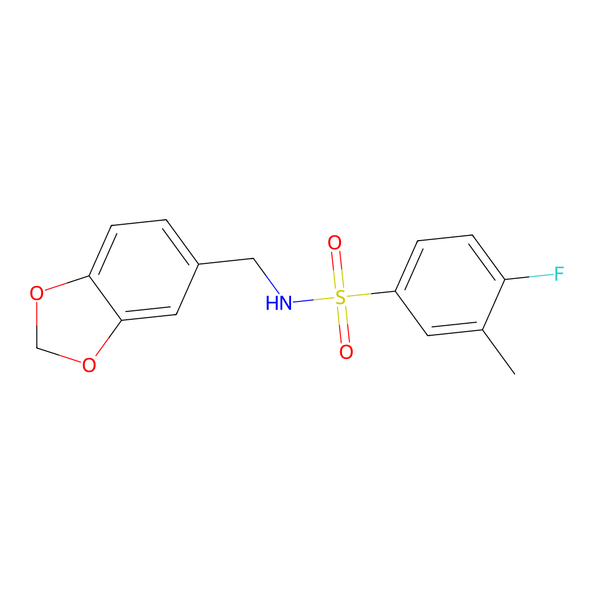 N-(1,3-benzodioxol-5-ylmethyl)-4-fluoro-3-methylbenzenesulfonamide molecular structure, CAS 693239-74-6