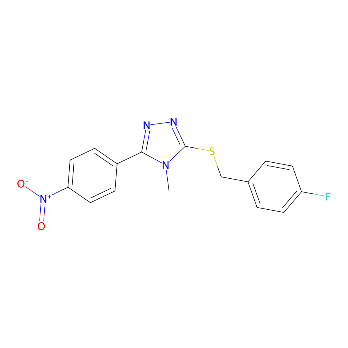 3-[(4-Fluorophenyl)methylsulfanyl]-4-methyl-5-(4-nitrophenyl)-1,2,4-triazole molecular structure, CAS 693239-77-9