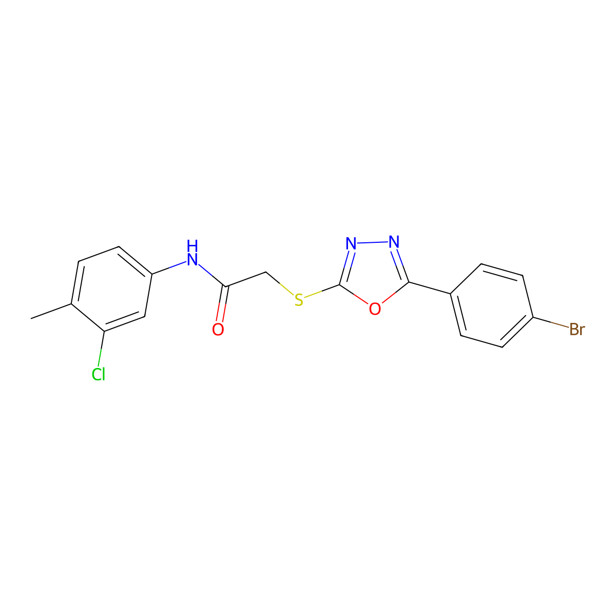 2-[[5-(4-bromophenyl)-1,3,4-oxadiazol-2-yl]sulfanyl]-N-(3-chloro-4-methylphenyl)acetamide molecular structure, CAS 693239-88-2