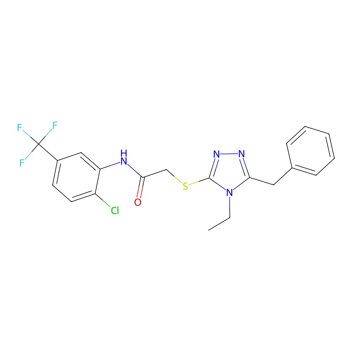 2-[(5-benzyl-4-ethyl-1,2,4-triazol-3-yl)sulfanyl]-N-[2-chloro-5-(trifluoromethyl)phenyl]acetamide molecular structure, CAS 693240-00-5