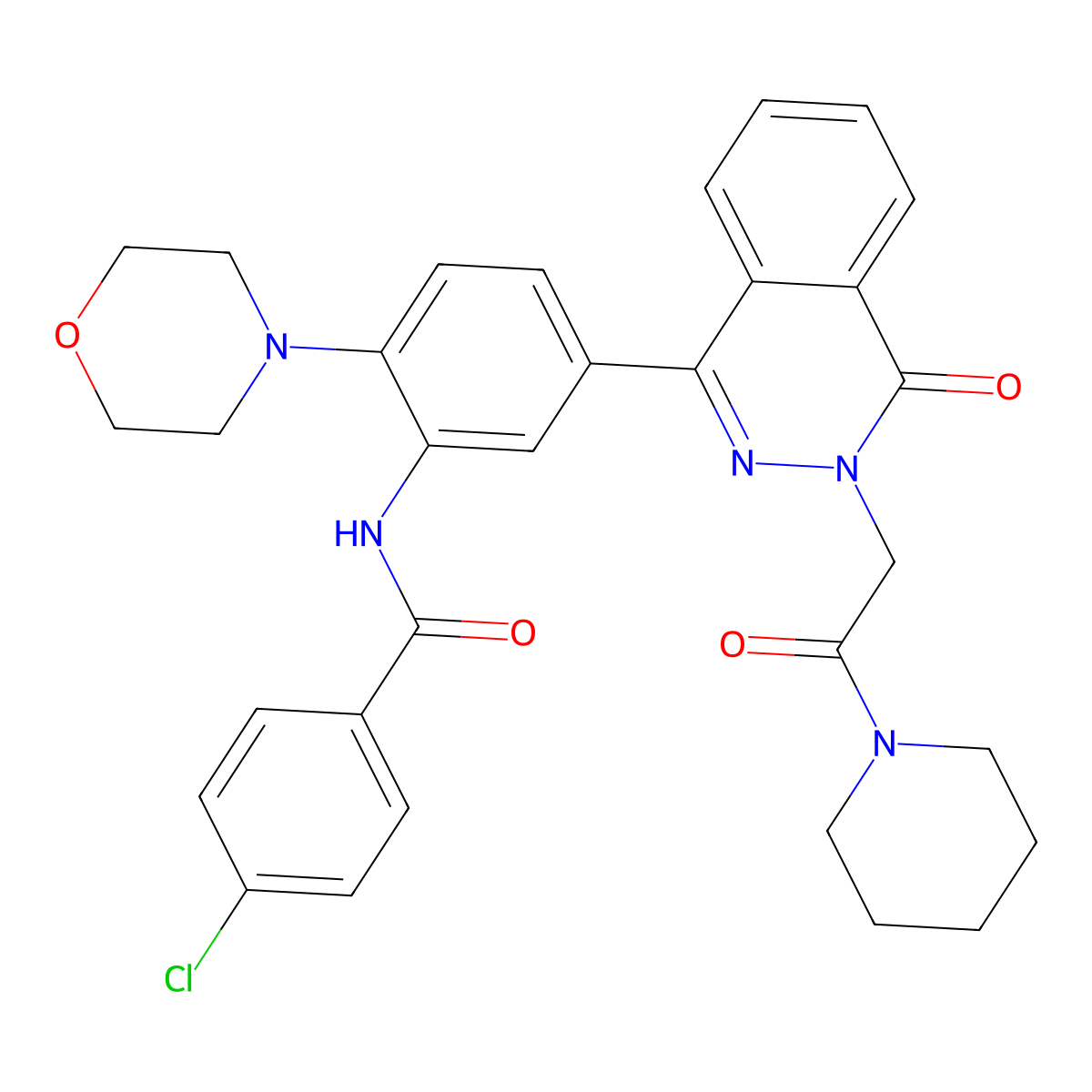 4-chloro-N-[2-morpholin-4-yl-5-[4-oxo-3-(2-oxo-2-piperidin-1-ylethyl)phthalazin-1-yl]phenyl]benzamide molecular structure, CAS 693240-07-2