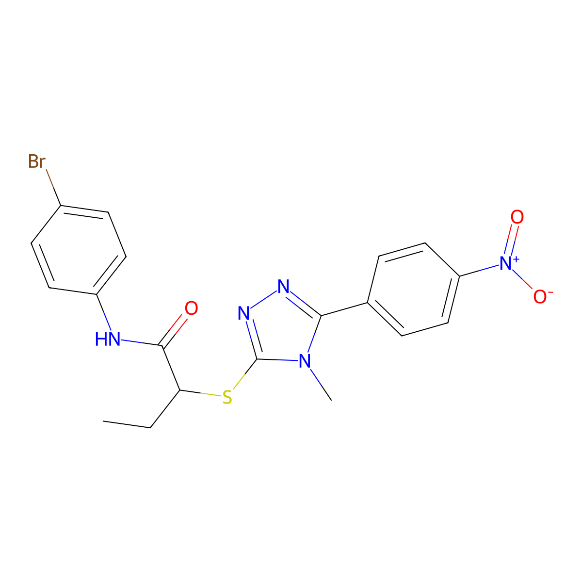 N-(4-bromophenyl)-2-[[4-methyl-5-(4-nitrophenyl)-1,2,4-triazol-3-yl]sulfanyl]butanamide molecular structure, CAS 693240-12-9