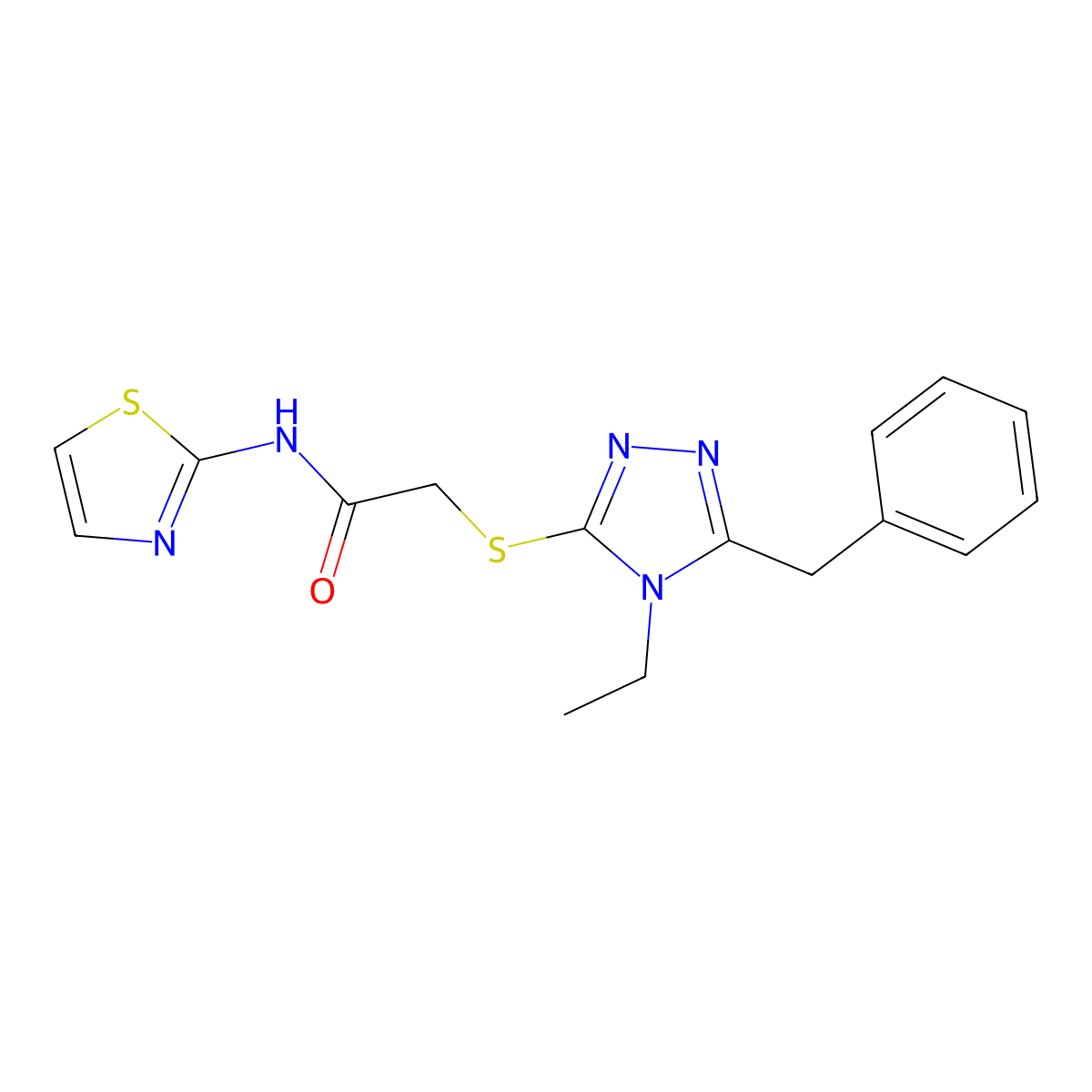 2-[(5-benzyl-4-ethyl-1,2,4-triazol-3-yl)sulfanyl]-N-(1,3-thiazol-2-yl)acetamide molecular structure, CAS 693240-21-0