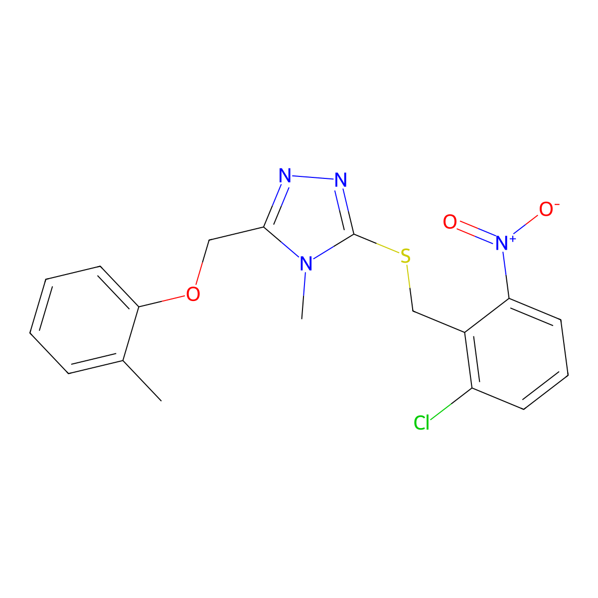 3-[(2-Chloro-6-nitrophenyl)methylsulfanyl]-4-methyl-5-[(2-methylphenoxy)methyl]-1,2,4-triazole molecular structure, CAS 693240-28-7