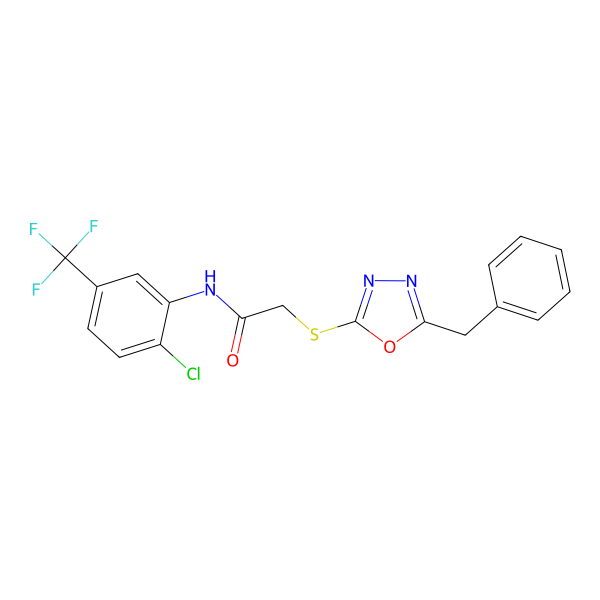 2-[(5-benzyl-1,3,4-oxadiazol-2-yl)sulfanyl]-N-[2-chloro-5-(trifluoromethyl)phenyl]acetamide molecular structure, CAS 693240-29-8