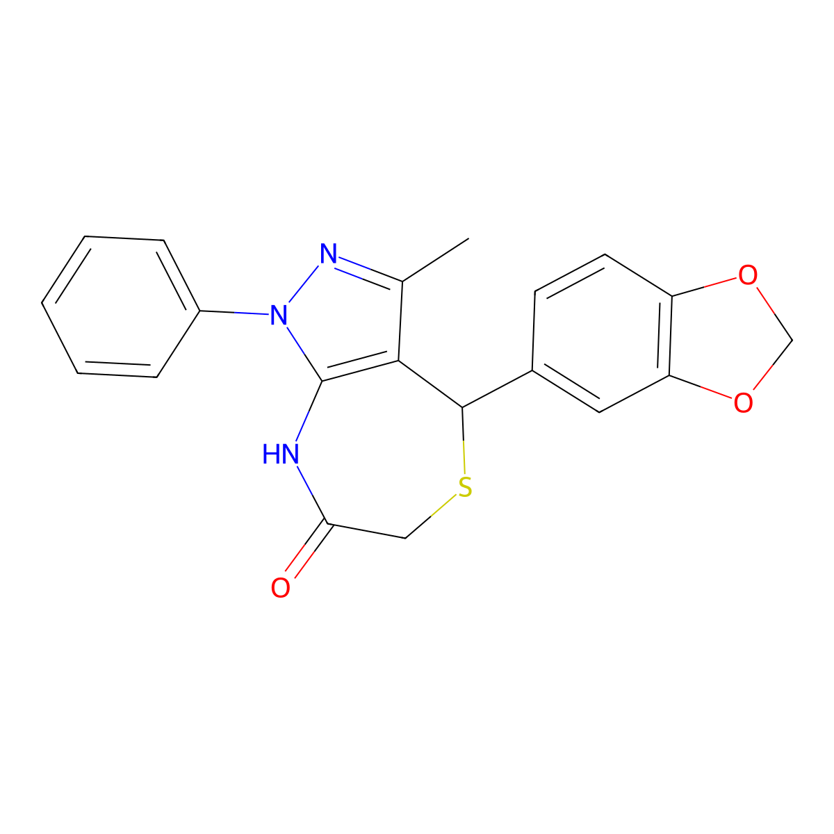 4-(1,3-benzodioxol-5-yl)-3-methyl-1-phenyl-4,8-dihydro-1H-pyrazolo[3,4-e][1,4]thiazepin-7(6H)-one molecular structure, CAS 693240-34-5