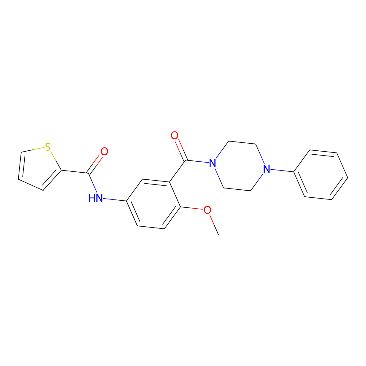 N-(4-methoxy-3-(4-phenylpiperazine-1-carbonyl)phenyl)thiophene-2-carboxamide molecular structure, CAS 693240-41-4