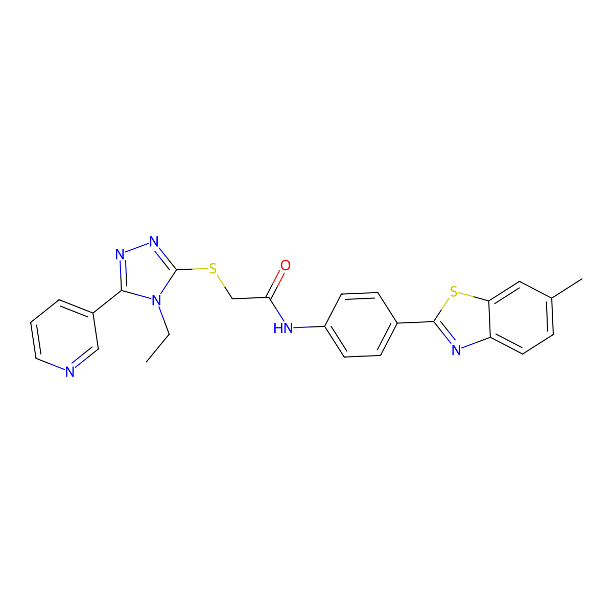 2-{[4-ethyl-5-(pyridin-3-yl)-4H-1,2,4-triazol-3-yl]sulfanyl}-N-[4-(6-methyl-1,3-benzothiazol-2-yl)phenyl]acetamide molecular structure, CAS 693240-59-4