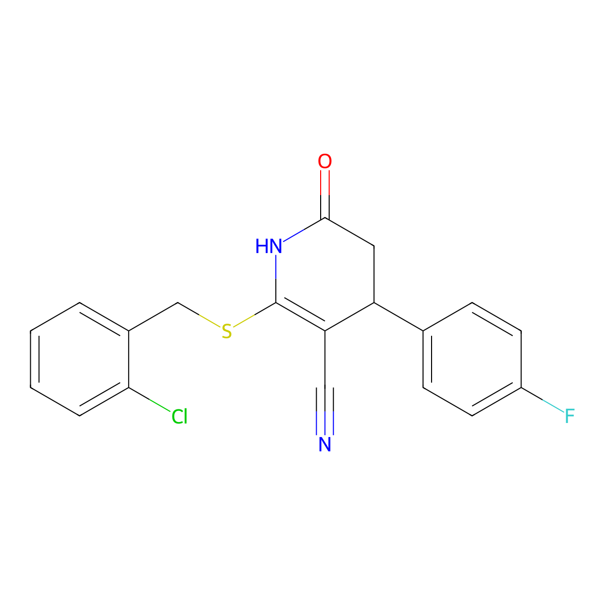 6-[(2-chlorophenyl)methylsulfanyl]-4-(4-fluorophenyl)-2-oxo-3,4-dihydro-1H-pyridine-5-carbonitrile molecular structure, CAS 693240-62-9