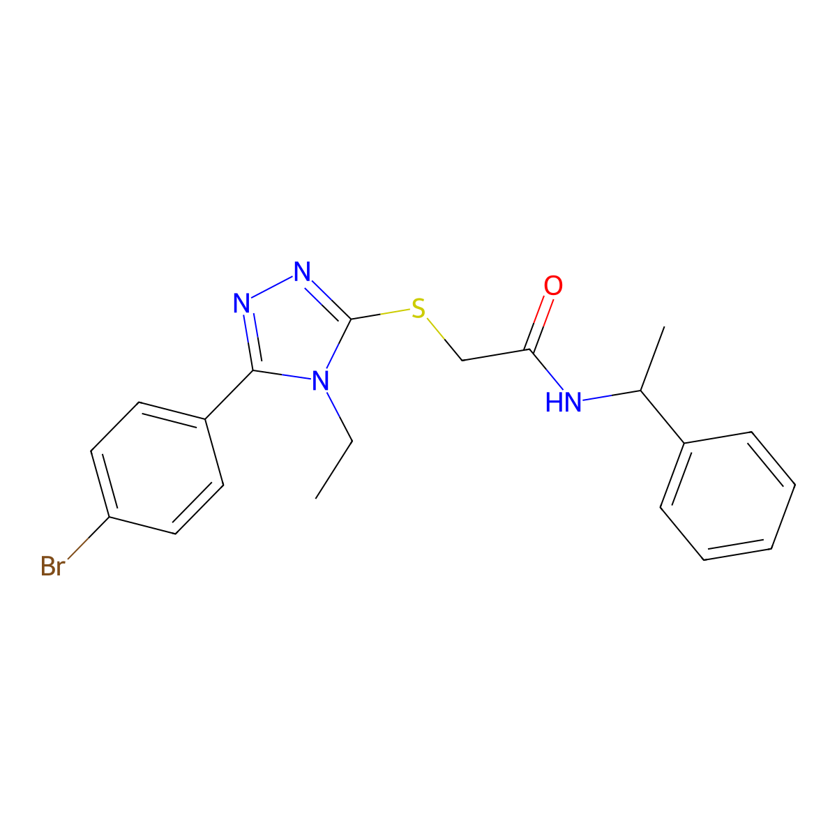 2-[[5-(4-bromophenyl)-4-ethyl-1,2,4-triazol-3-yl]sulfanyl]-N-(1-phenylethyl)acetamide molecular structure, CAS 693240-73-2