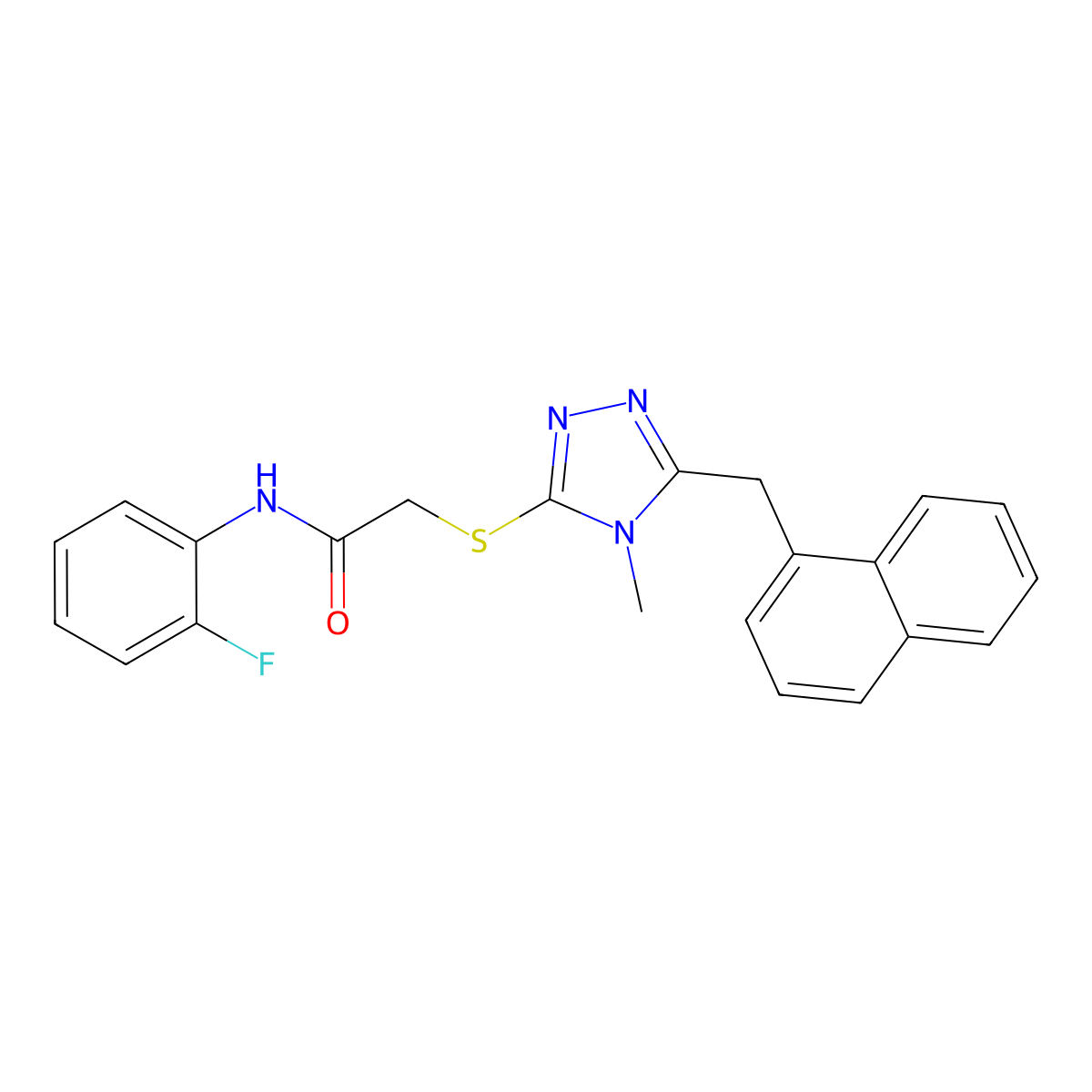 N-(2-fluorophenyl)-2-[[4-methyl-5-(naphthalen-1-ylmethyl)-1,2,4-triazol-3-yl]sulfanyl]acetamide molecular structure, CAS 693240-95-8