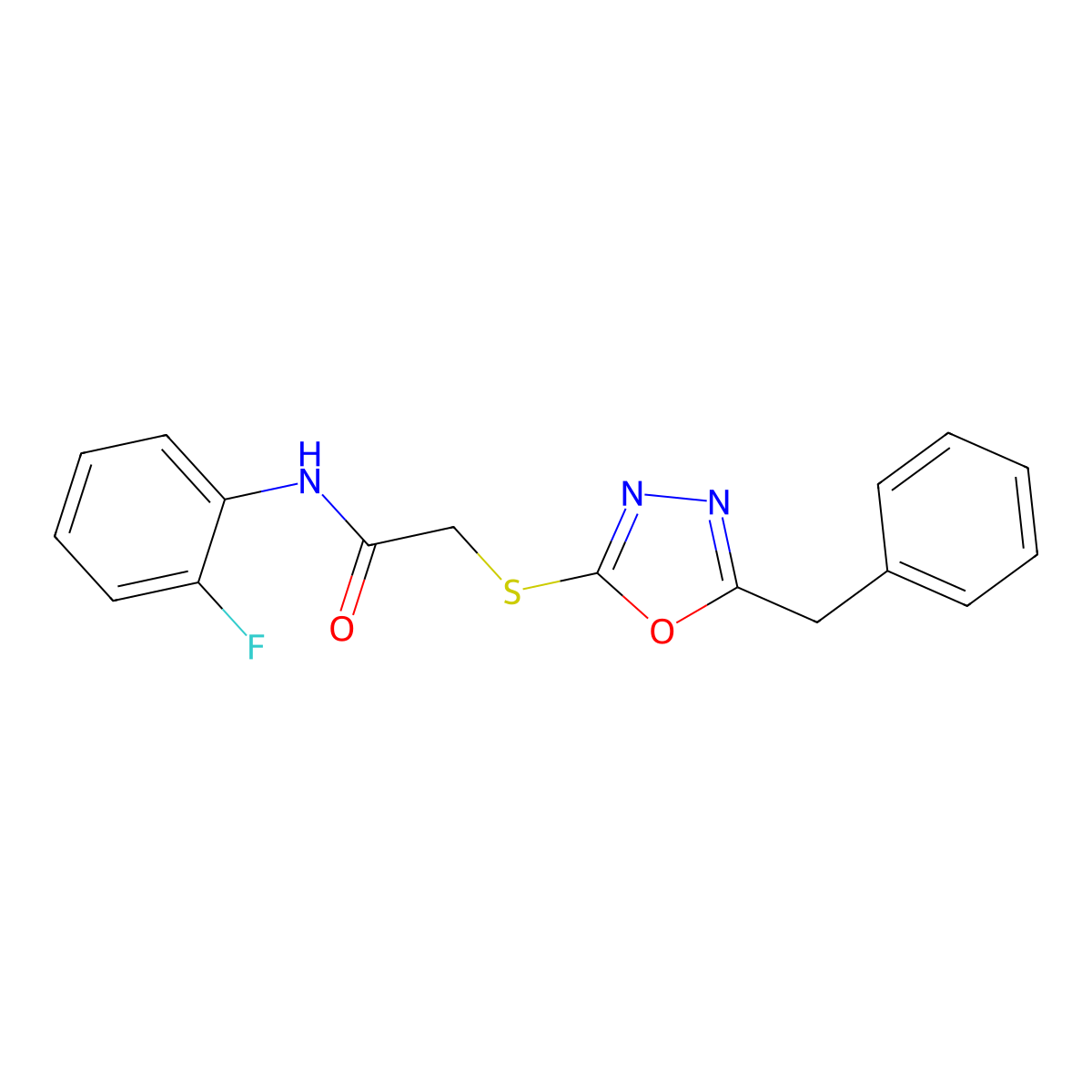 2-[(5-benzyl-1,3,4-oxadiazol-2-yl)sulfanyl]-N-(2-fluorophenyl)acetamide molecular structure, CAS 693241-07-5
