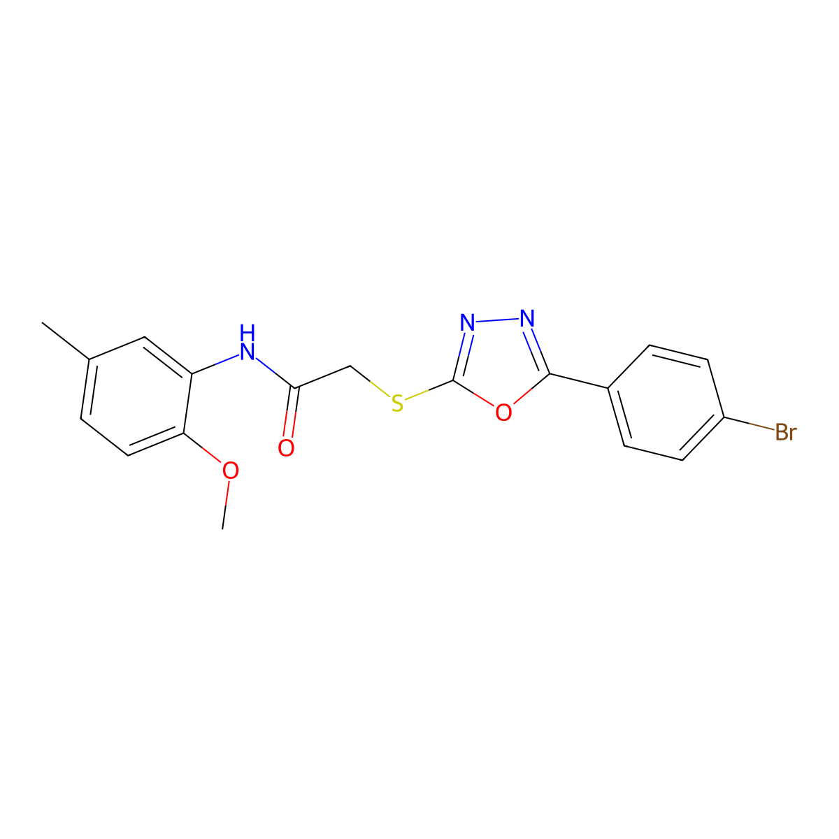 2-[[5-(4-bromophenyl)-1,3,4-oxadiazol-2-yl]sulfanyl]-N-(2-methoxy-5-methylphenyl)acetamide molecular structure, CAS 693241-12-2