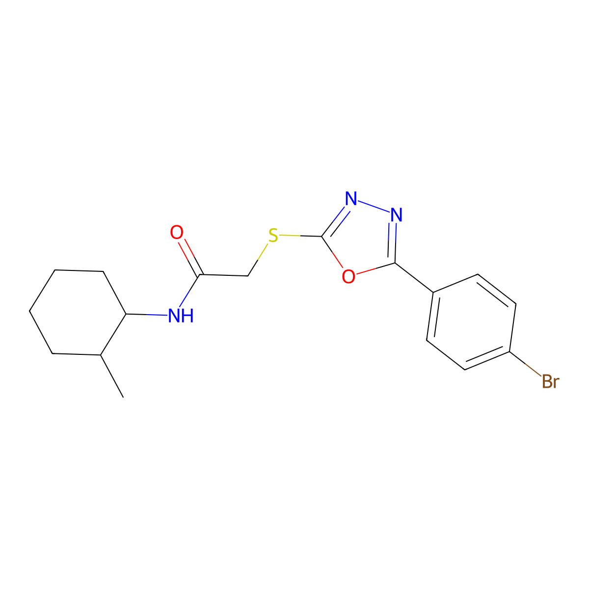 2-{[5-(4-bromophenyl)-1,3,4-oxadiazol-2-yl]sulfanyl}-N-(2-methylcyclohexyl)acetamide molecular structure, CAS 693241-13-3